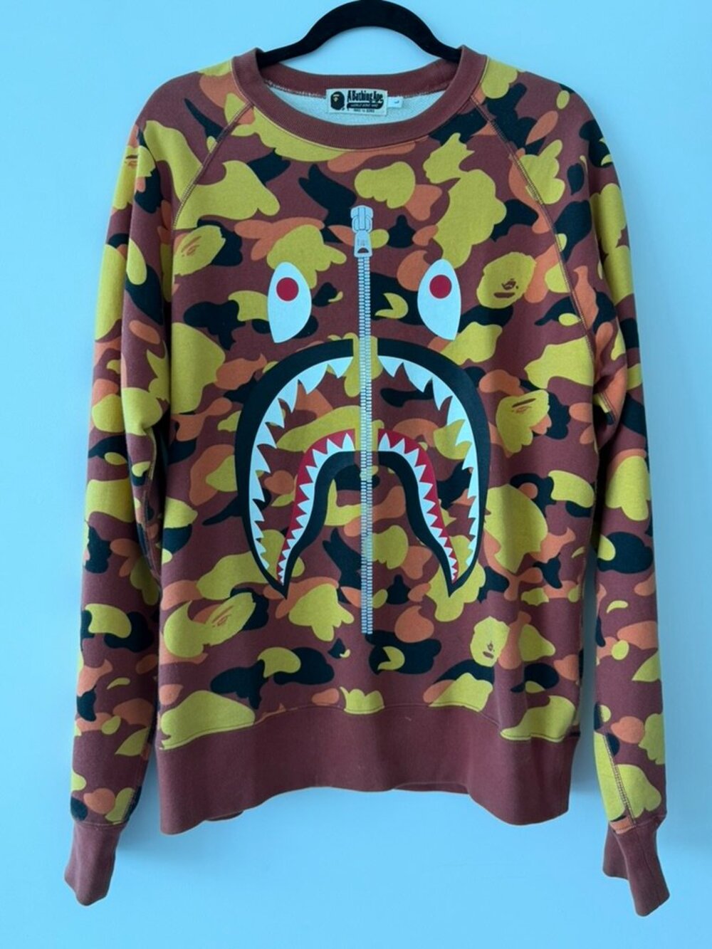 A Bathing Ape, Sweatshirt, Orange Yellow & Black, Size Large